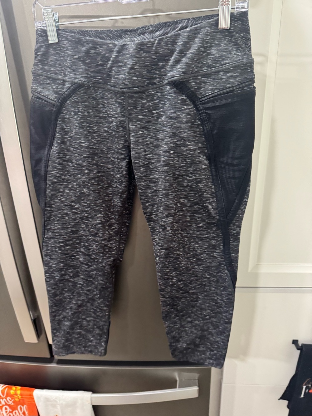 Hylete Gray Heather Capri Leggings with Black Mesh Panels